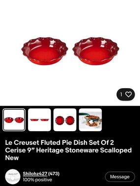 Le Creuset Cerise Fluted Pie Dish Set of 2 - Scalloped Stoneware
